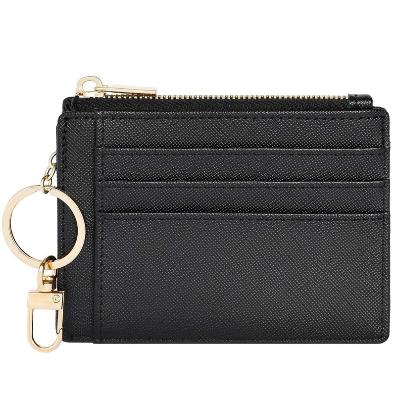 Sodsay Womens Wallet Card Case Slim Front Pocket Wallet for Women Credit Card Holder with Keychain(Smooth Green Coal) - Image 1